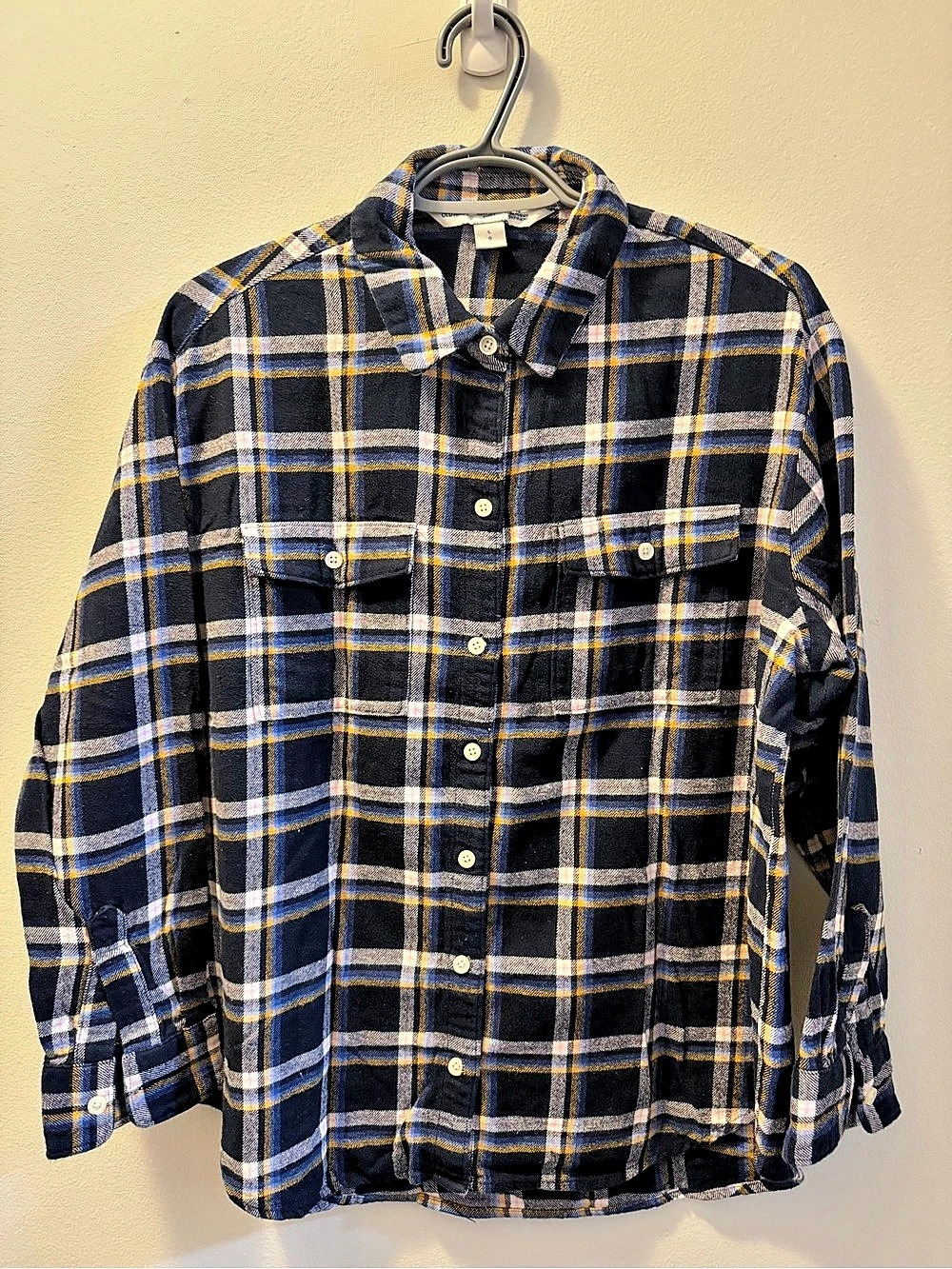 Old Navy Women's The Boyfriend Shirt in Blue & Yellow